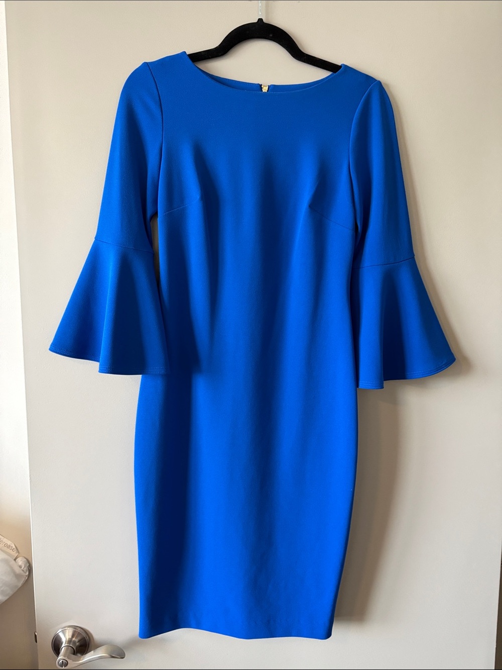 Calvin Klein Bright Blue Bell-Sleeve Midi Sheath Dress